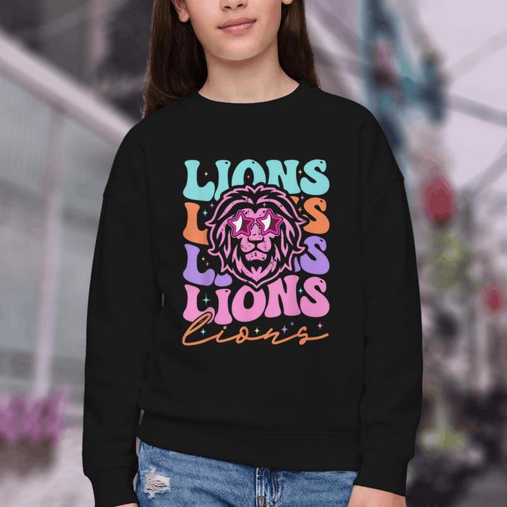 Lion Mascot Back To School Spirit Sports Men Women Groovy Youth Crewneck Sweatshirt Lion Mascot Back To School Spirit Sports Men Women Groovy Youth Crewneck Sweatshirt