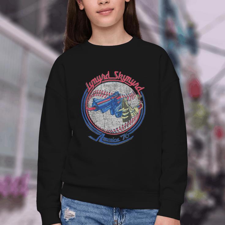 Lynyrd Skynyrd Skeleton Baseball Gun US Flag Cowboy Rock Fan Youth Crewneck Sweatshirt