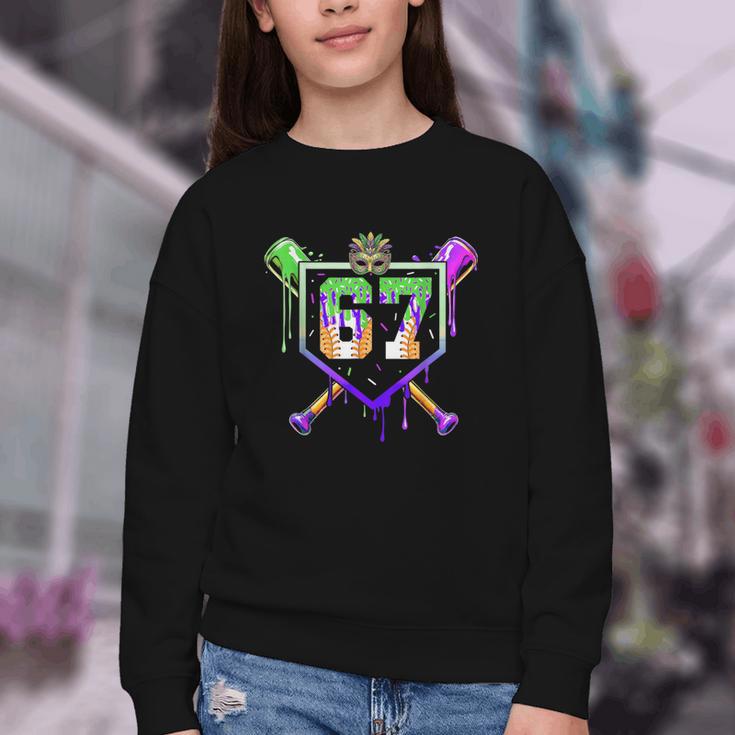 Mardi Gras Baseball Carnival Party Ice Cream Drip Boys Youth Crewneck Sweatshirt