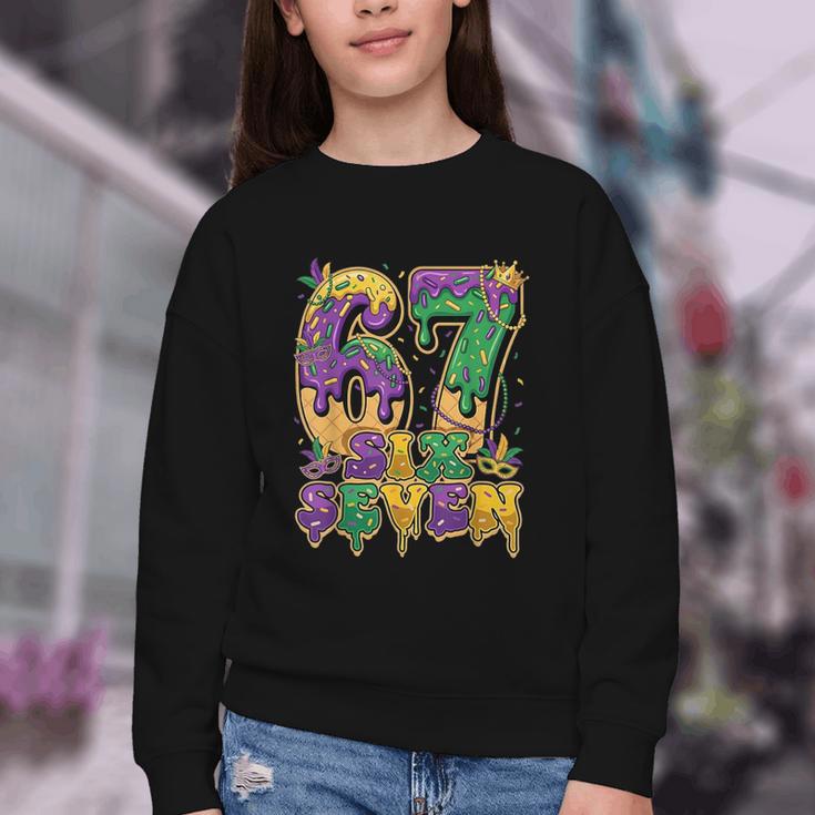 Mardi Gras Six Seven Baseball Drip Number 6 7 Meme Youth Crewneck Sweatshirt