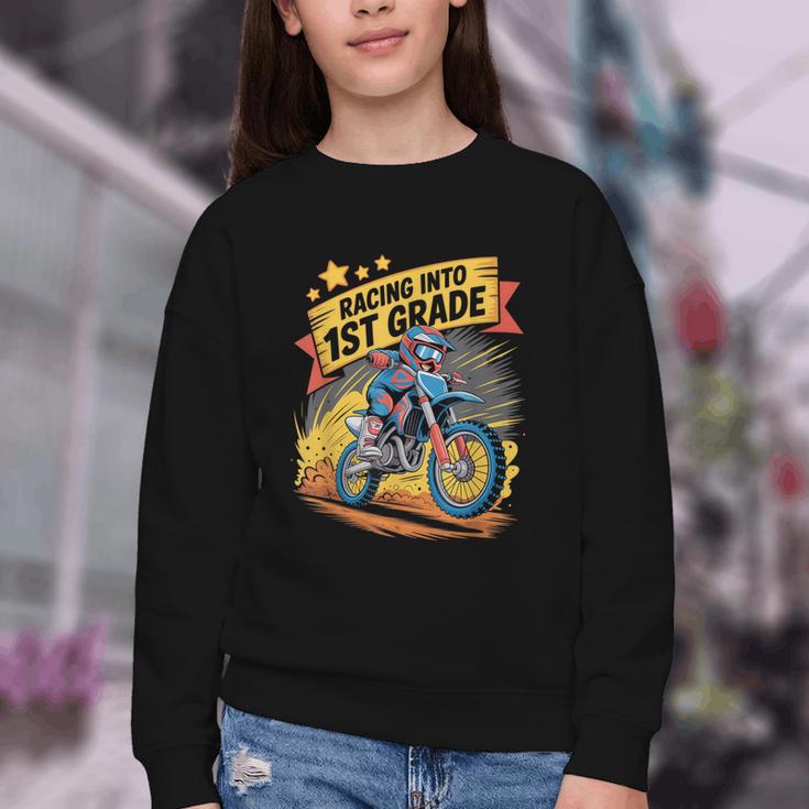 Motocross Dirt Bike Back To School Racing Into 1st Grade Youth Crewneck Sweatshirt