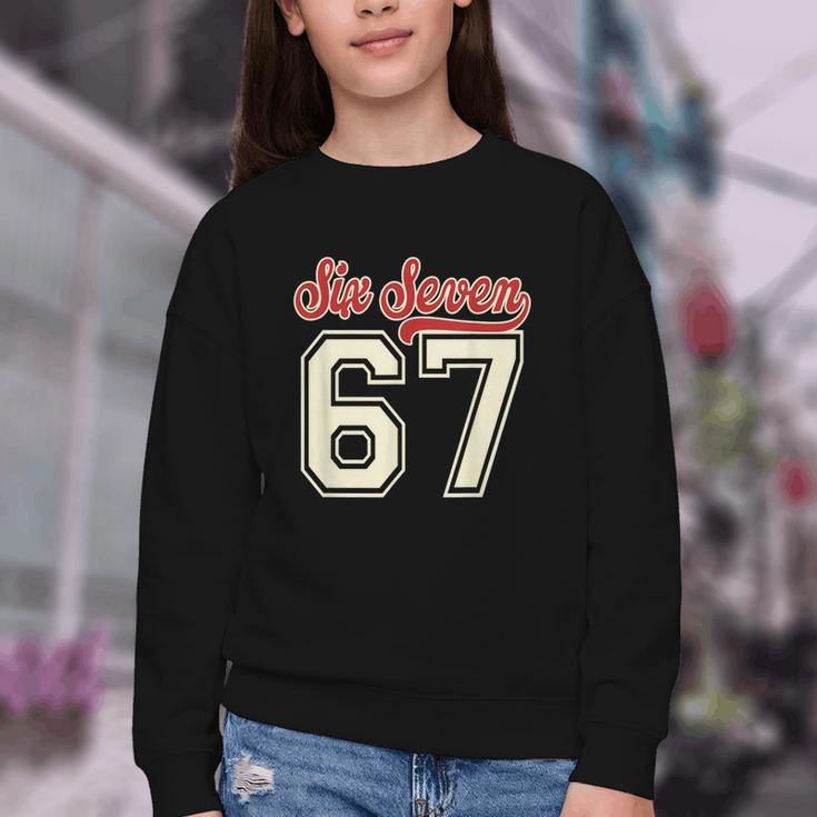 Number 67 Meme Six Seven Baseball Style Kids Boy Teen Youth Crewneck Sweatshirt Number 67 Meme Six Seven Baseball Style Kids Boy Teen Youth Crewneck Sweatshirt