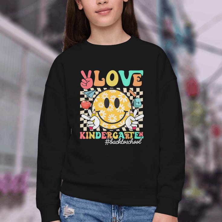 Peace Love Kindergarten Smile Face Back To School Girls Kids Youth Crewneck Sweatshirt Peace Love Kindergarten Smile Face Back To School Girls Kids Youth Crewneck Sweatshirt