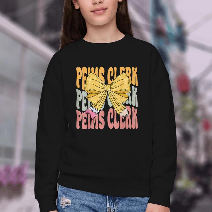 Peims Clerk Groovy Coquette Bow Cute Back To School Youth Crewneck Sweatshirt Peims Clerk Groovy Coquette Bow Cute Back To School Youth Crewneck Sweatshirt