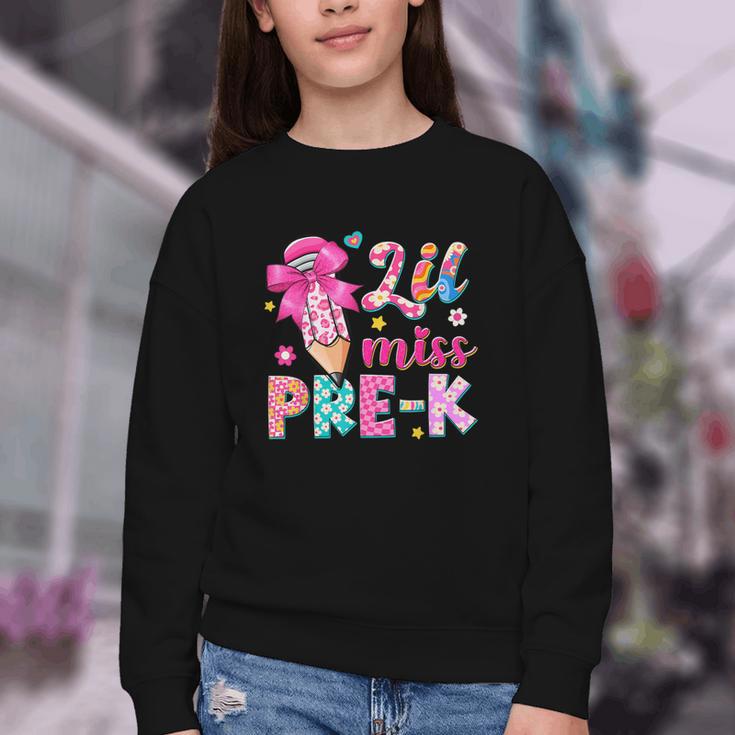 Pencil Bow Lil Miss Pre-K Pre-K Back To School Youth Crewneck Sweatshirt