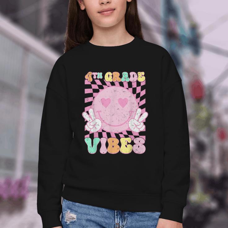 Pink 4th Grade Vibes Smile Face Back To School Fourth Grade Youth Crewneck Sweatshirt Pink 4th Grade Vibes Smile Face Back To School Fourth Grade Youth Crewneck Sweatshirt