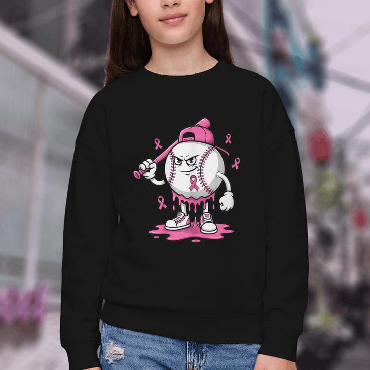 Pink Ribbon Baseball Breast Cancer Awareness Youth Crewneck Sweatshirt Pink Ribbon Baseball Breast Cancer Awareness Youth Crewneck Sweatshirt