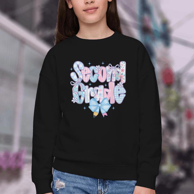 Preppy Second Grade First Day Back To School 2nd Grade Bow Youth Crewneck Sweatshirt