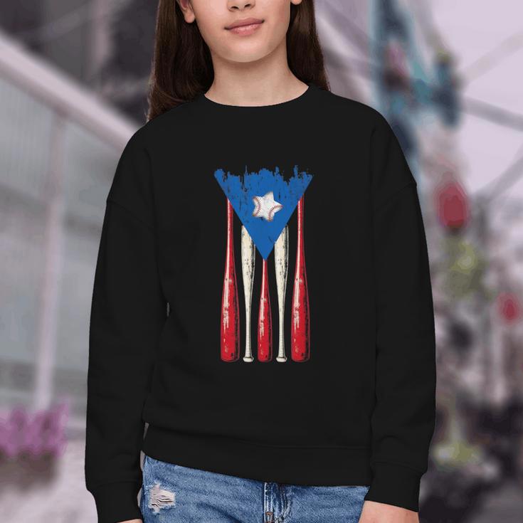 Puerto Rican Baseball Bats Puerto Rico Flag Pride BéIsbol Youth Crewneck Sweatshirt Puerto Rican Baseball Bats Puerto Rico Flag Pride BéIsbol Youth Crewneck Sweatshirt