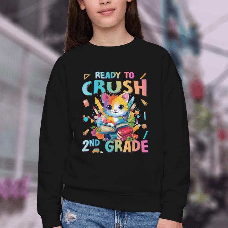Ready To Crush 2nd Grade Back To School 2nd Grade Cat Kitten Youth Crewneck Sweatshirt Ready To Crush 2nd Grade Back To School 2nd Grade Cat Kitten Youth Crewneck Sweatshirt