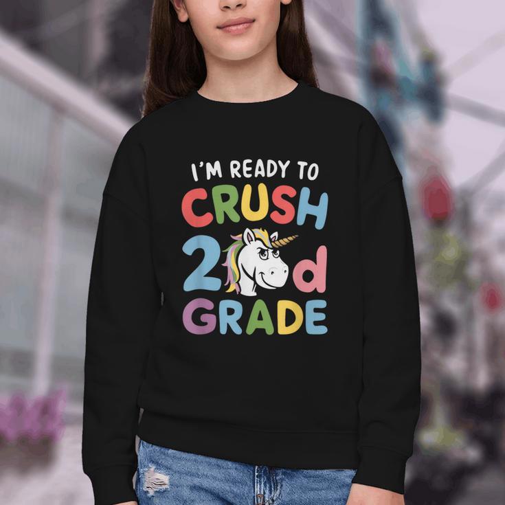 Im Ready To Crush 2nd Grade Boy Unicorn Back To School Youth Crewneck Sweatshirt