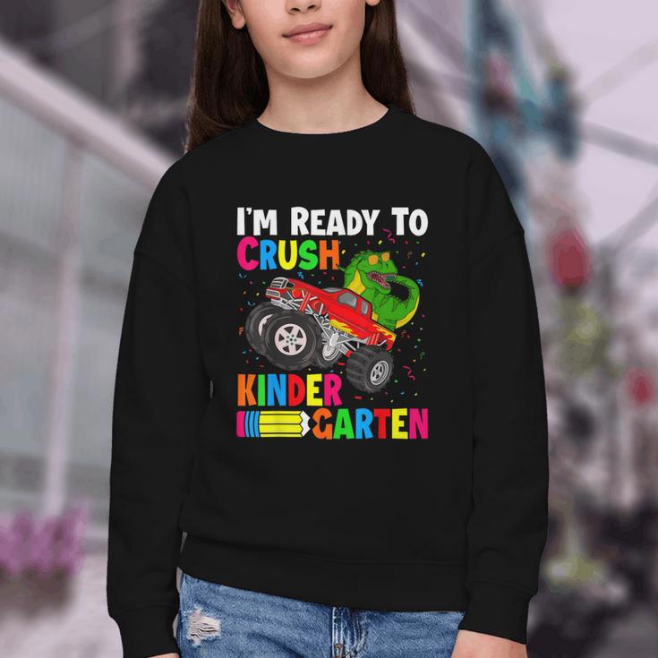 Ready To Crush Kindergarten T-Rex Back To School Boys Youth Crewneck Sweatshirt Ready To Crush Kindergarten T-Rex Back To School Boys Youth Crewneck Sweatshirt