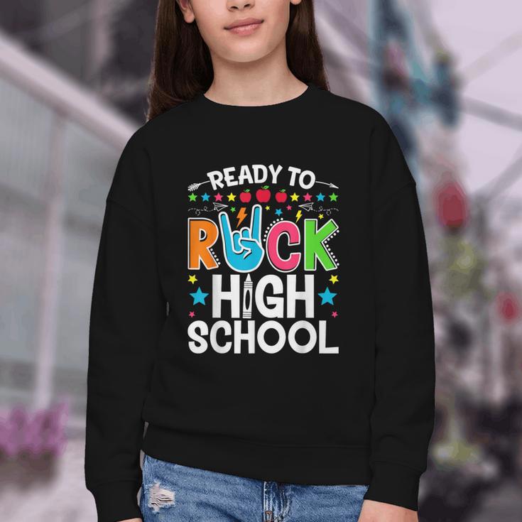 Ready To Rock High School First Day Back To School Youth Crewneck Sweatshirt Ready To Rock High School First Day Back To School Youth Crewneck Sweatshirt