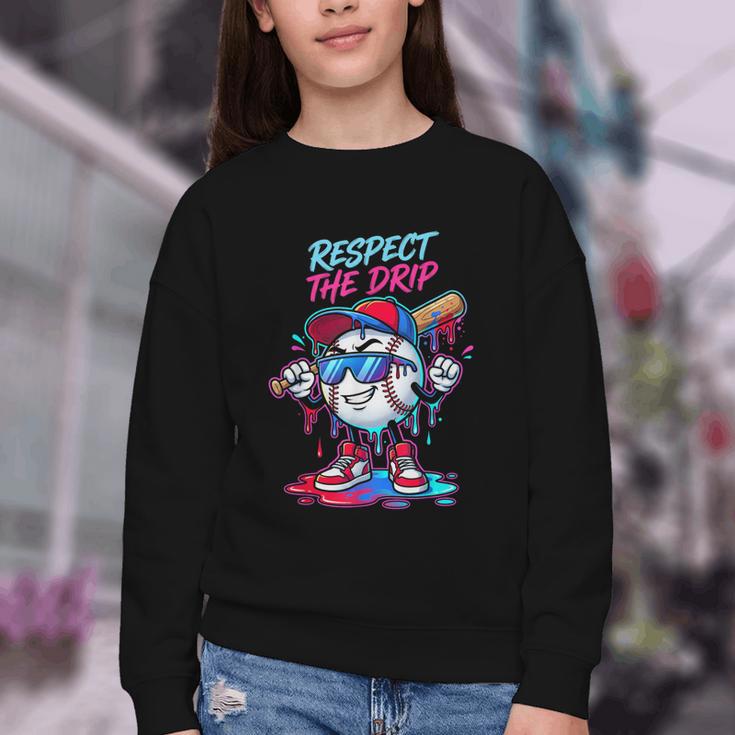Respect The Drip Baseball Bat Sunglasses Mascot Youth Crewneck Sweatshirt Respect The Drip Baseball Bat Sunglasses Mascot Youth Crewneck Sweatshirt