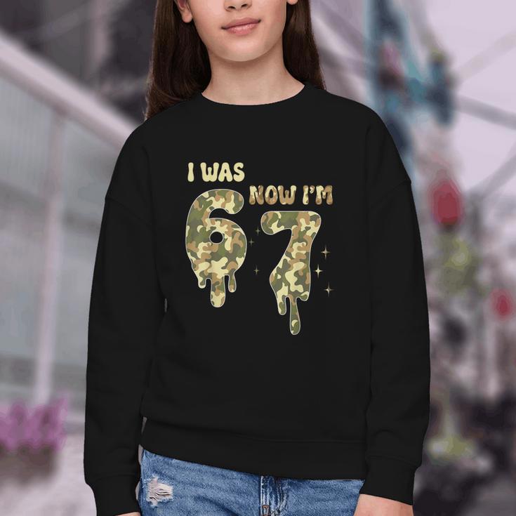 Retro I Was 6 Now I'm 7 Camo 67 Ice Cream Drip Baseball Youth Crewneck Sweatshirt Retro I Was 6 Now I'm 7 Camo 67 Ice Cream Drip Baseball Youth Crewneck Sweatshirt
