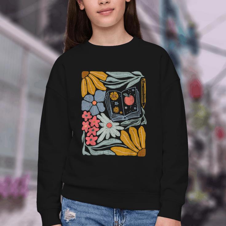 Retro Boho Flower Floral Back To School First Day Of School Youth Crewneck Sweatshirt Retro Boho Flower Floral Back To School First Day Of School Youth Crewneck Sweatshirt