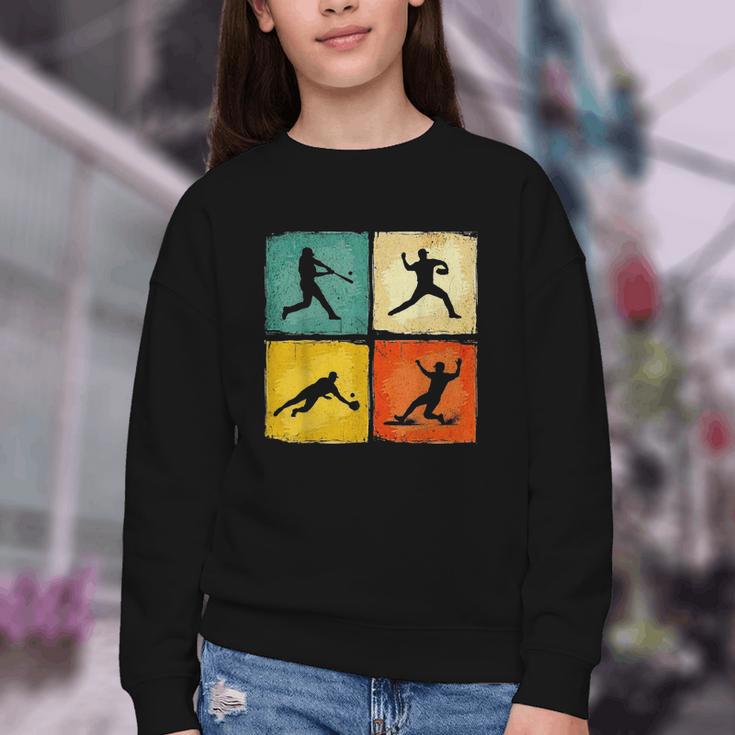 Retro Style Baseball Lover Playing Men Women Kids Baseball Youth Crewneck Sweatshirt