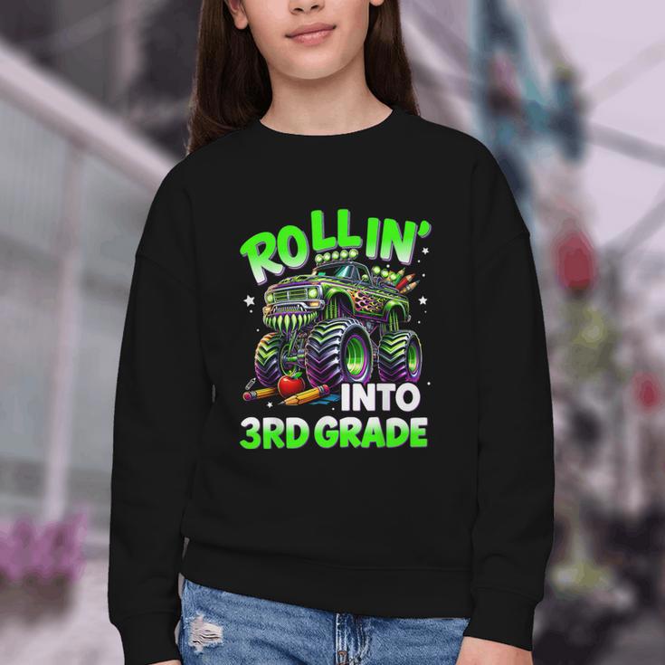 Rollin' Into 3rd Grade Monster Truck Back To School Boys Youth Crewneck Sweatshirt