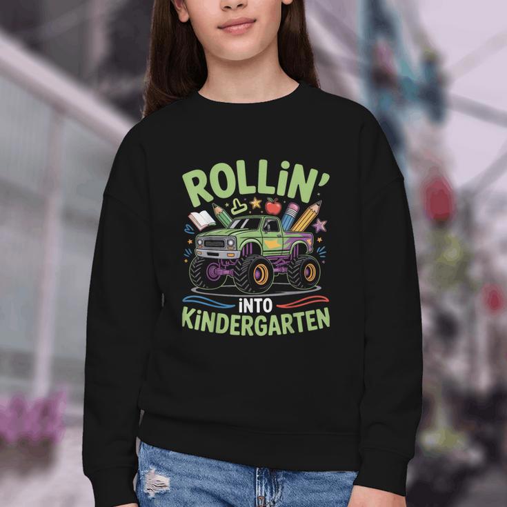 Rollin Into Kindergarten Monster Truck Back To School Youth Crewneck Sweatshirt Rollin Into Kindergarten Monster Truck Back To School Youth Crewneck Sweatshirt