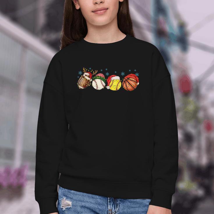 Santa Sports Boys Xmas Baseball Football Softball Basketball Youth Crewneck Sweatshirt