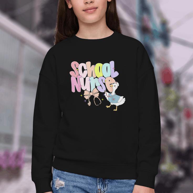 School Nurse Back To School Silly School Nurse Goose Youth Crewneck Sweatshirt