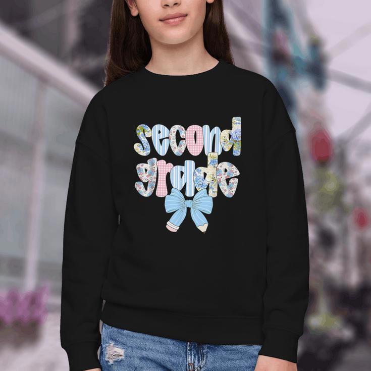 Second Grade Coquette Bow Pencil First Day Back To School Youth Crewneck Sweatshirt Second Grade Coquette Bow Pencil First Day Back To School Youth Crewneck Sweatshirt
