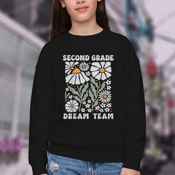 Second Grade Dream Team Back To School Boho Flower 2nd Grade Youth Crewneck Sweatshirt