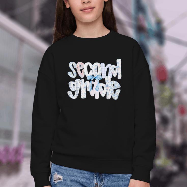 Second Grade Student Back To School Pastel Floral Bow Youth Crewneck Sweatshirt Second Grade Student Back To School Pastel Floral Bow Youth Crewneck Sweatshirt