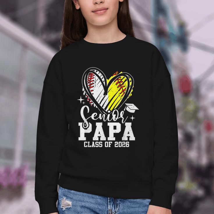 Senior Papa Class Of 2026 Baseball Softball Graduation Heart Youth Crewneck Sweatshirt Senior Papa Class Of 2026 Baseball Softball Graduation Heart Youth Crewneck Sweatshirt