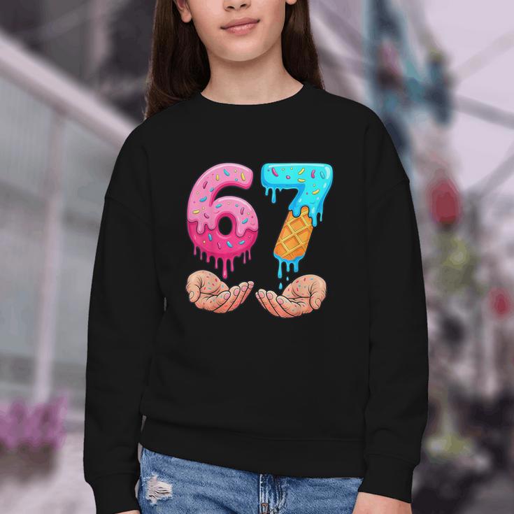 Six Seven 6-7 Baseball Ice Cream Drip 67 Meme Hands Youth Crewneck Sweatshirt Six Seven 6-7 Baseball Ice Cream Drip 67 Meme Hands Youth Crewneck Sweatshirt
