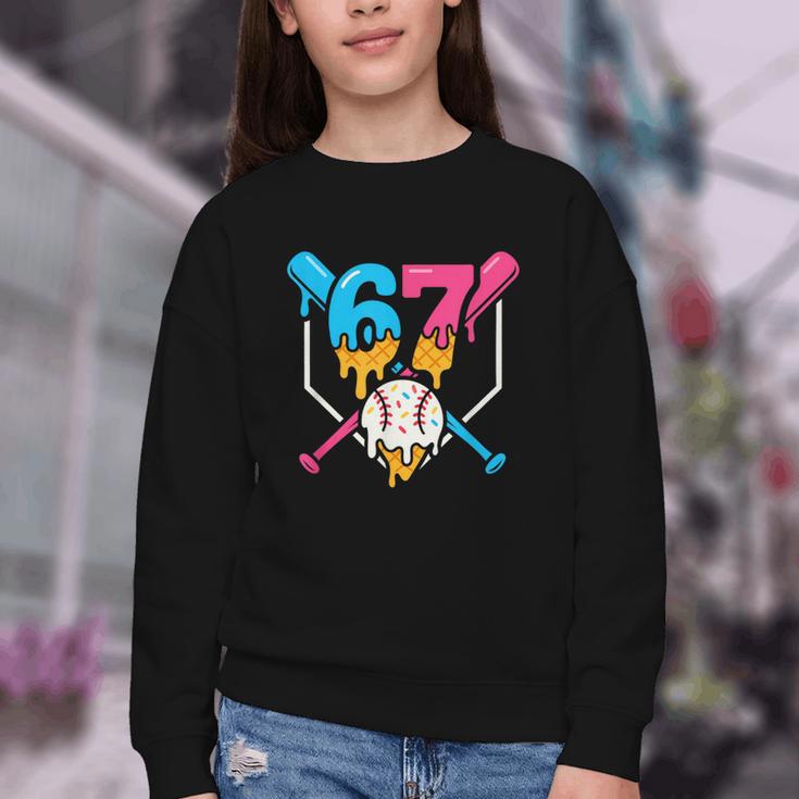 Six Seven Baseball Ice Cream Drip Cool 67 Gen Alpha Slang Youth Crewneck Sweatshirt Six Seven Baseball Ice Cream Drip Cool 67 Gen Alpha Slang Youth Crewneck Sweatshirt