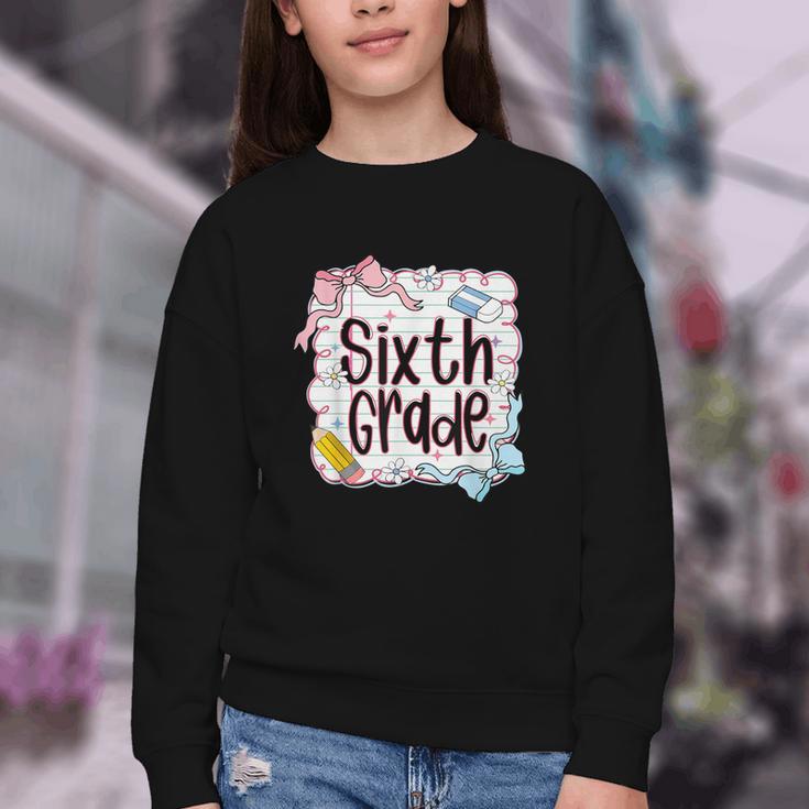 Sixth Grade Back To School For Girls Pink Notebook Youth Crewneck Sweatshirt Sixth Grade Back To School For Girls Pink Notebook Youth Crewneck Sweatshirt