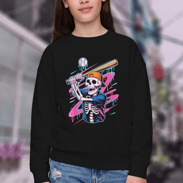 Skeleton Baseball Drip Boy Youth Dripping Baseball Halloween Youth Crewneck Sweatshirt