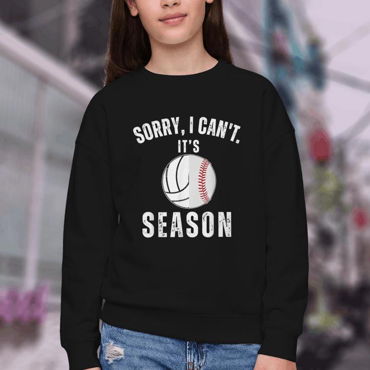 Sorry I Can't It's Volleyball Baseball Season Mom Of Both Youth Crewneck Sweatshirt Sorry I Can't It's Volleyball Baseball Season Mom Of Both Youth Crewneck Sweatshirt