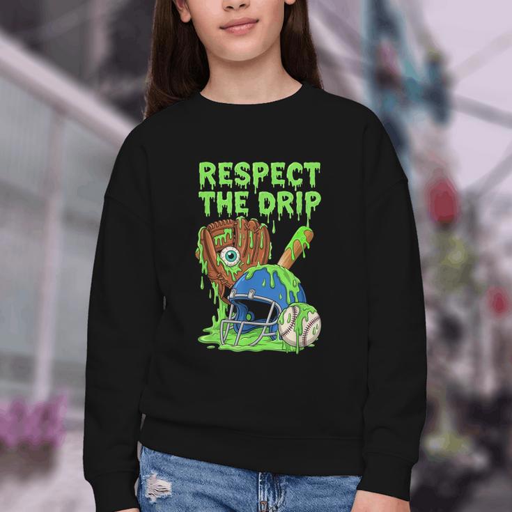 Spooky Zombie Respect The Drip Baseball Halloween Youth Crewneck Sweatshirt Spooky Zombie Respect The Drip Baseball Halloween Youth Crewneck Sweatshirt