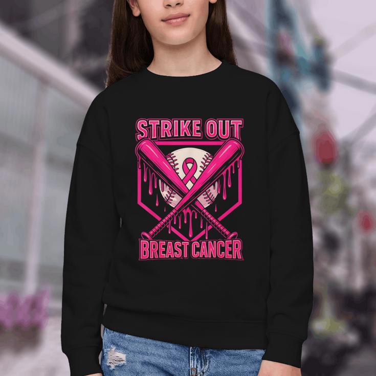 Strike Out Breast Cancer Baseball Ice Cream Drip Youth Crewneck Sweatshirt