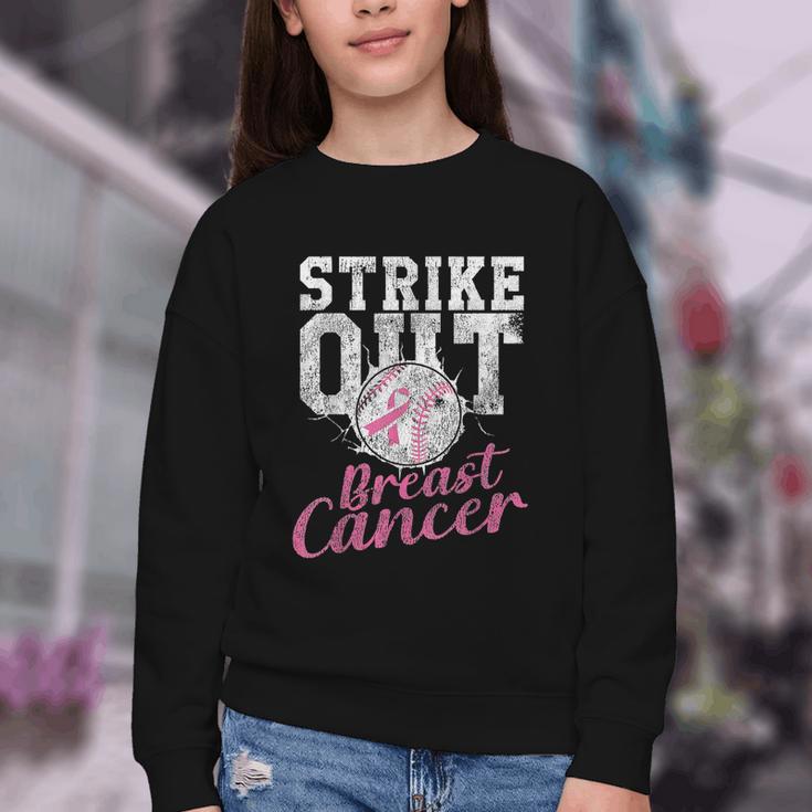 Strike Out Breast Cancer Baseball Warrior Youth Crewneck Sweatshirt Strike Out Breast Cancer Baseball Warrior Youth Crewneck Sweatshirt