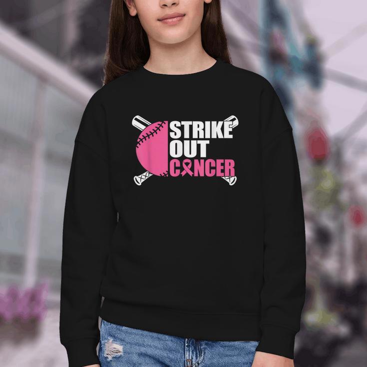 Strike Out Cancer Breast Cancer Awareness Baseball Warrior Youth Crewneck Sweatshirt
