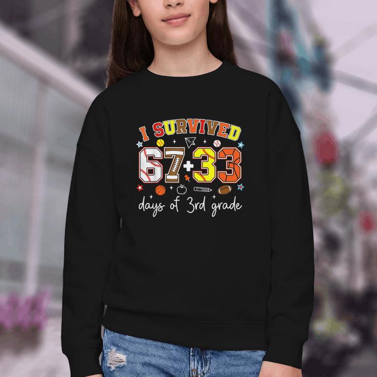 I Survived 6733 Days Of 3rd Grade Baseball Football 100 Day Youth Crewneck Sweatshirt I Survived 6733 Days Of 3rd Grade Baseball Football 100 Day Youth Crewneck Sweatshirt