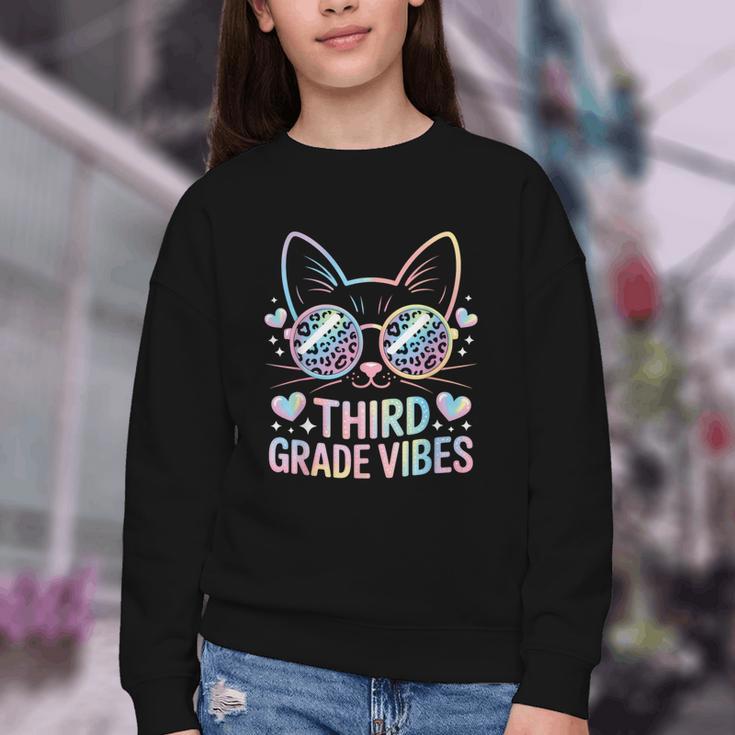 Third 3rd Grade Vibes Back To School Cute Cat Cute For Girls Youth Crewneck Sweatshirt Third 3rd Grade Vibes Back To School Cute Cat Cute For Girls Youth Crewneck Sweatshirt