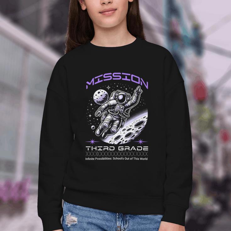 Third Grade Back To School Space Rocket Astronaut Youth Crewneck Sweatshirt