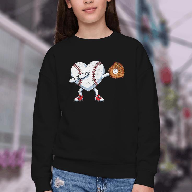 Valentines Day Baseball Ball Heart Dab Boys Kids Men Youth Crewneck Sweatshirt