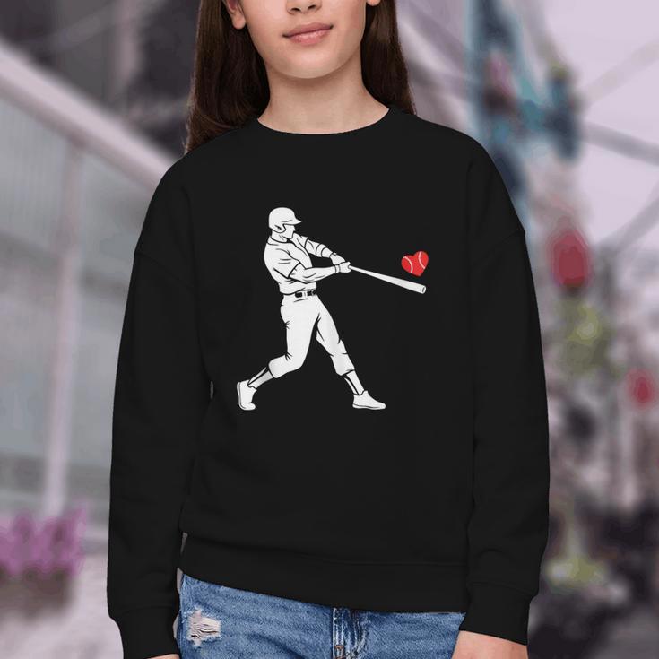 Valentines US Baseball Player Silhouette Heart Youth Crewneck Sweatshirt Valentines US Baseball Player Silhouette Heart Youth Crewneck Sweatshirt