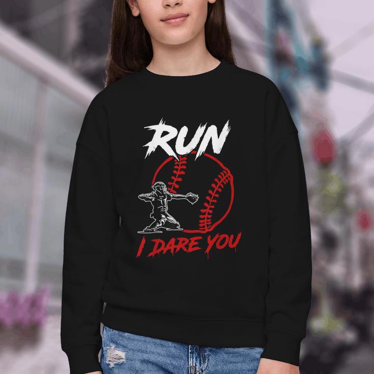 Vintage Baseball Catcher Boys Go Ahead Run I Dare You Youth Crewneck Sweatshirt Vintage Baseball Catcher Boys Go Ahead Run I Dare You Youth Crewneck Sweatshirt