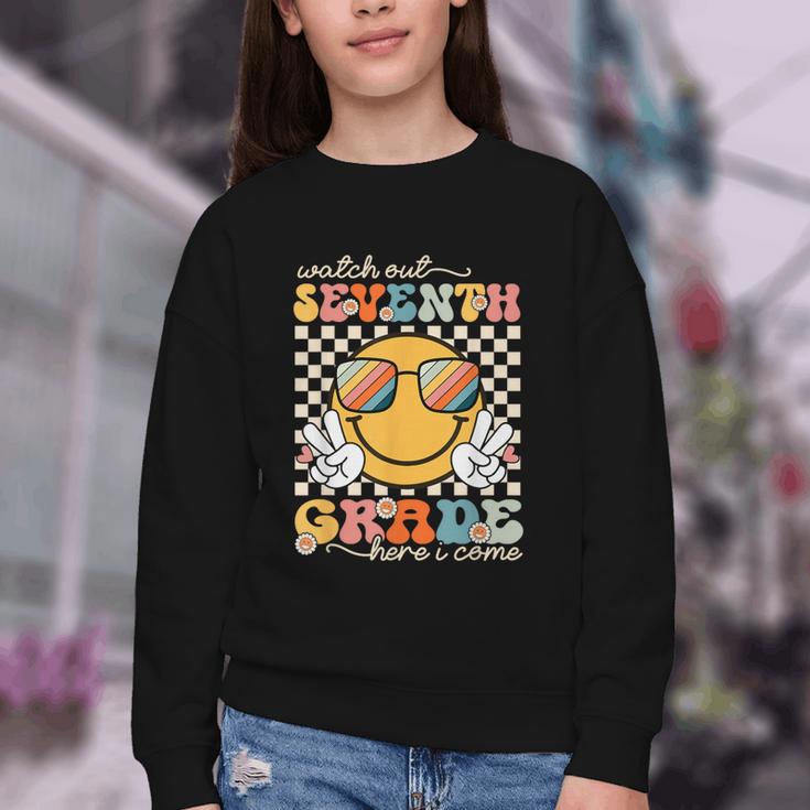 Watch Out Seventh Grade Here I Come Back To School 7th Grade Youth Crewneck Sweatshirt