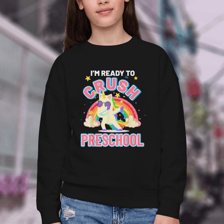 Welcome Back To School Unicorn Crushing Preschool Youth Crewneck Sweatshirt