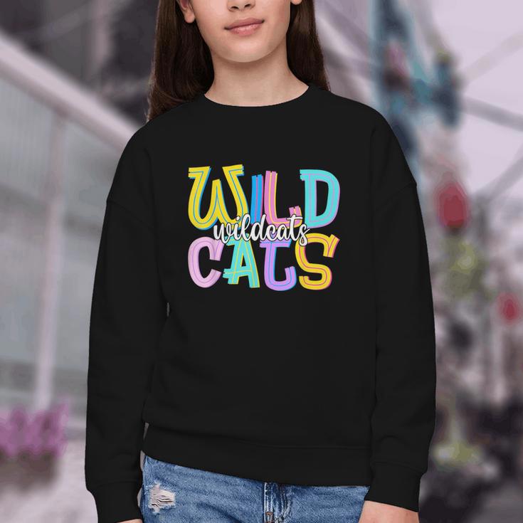 Wildcats School Spirit Groovy Back To School Girls Youth Crewneck Sweatshirt