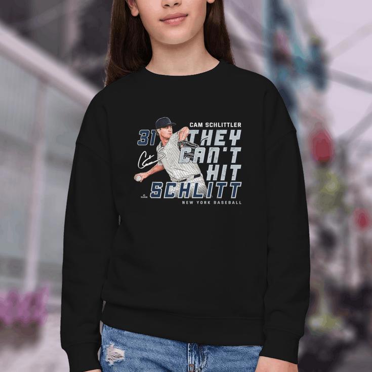 They Can't Hit Schlitt Cam Schlittler New York Baseball MLBP Youth Crewneck Sweatshirt They Can't Hit Schlitt Cam Schlittler New York Baseball MLBP Youth Crewneck Sweatshirt