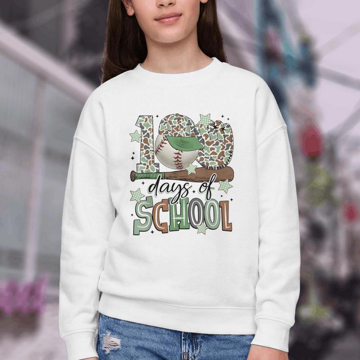 100 Days Of School Baseball Camo Men Boy Kid Youth Crewneck Sweatshirt