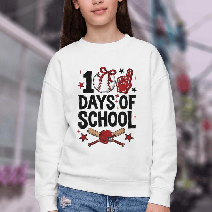 100 Days Of School Coquette Bow Baseball 100th Day Girl Kid Youth Crewneck Sweatshirt 100 Days Of School Coquette Bow Baseball 100th Day Girl Kid Youth Crewneck Sweatshirt